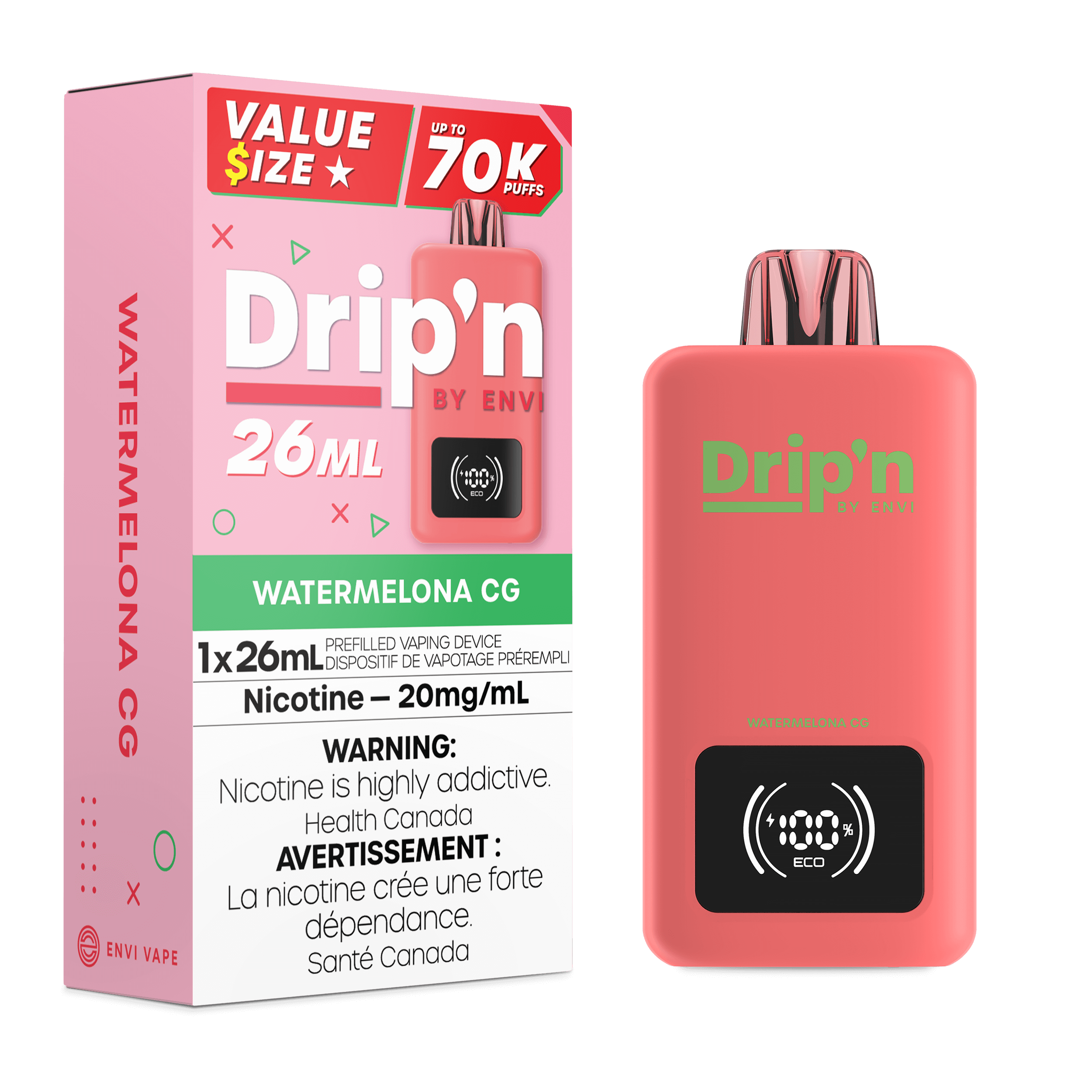 Drip'n by ENVI 26ML Disposable-  Watermelon CG 20MG [ON]