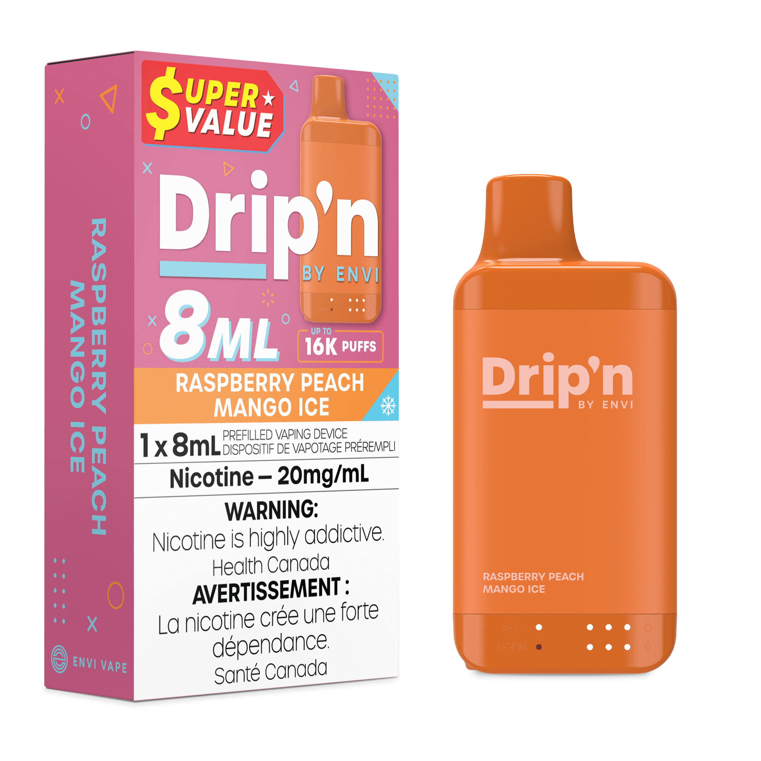 Drip'n by Envi 8ML Raspberry Peach Mango Ice