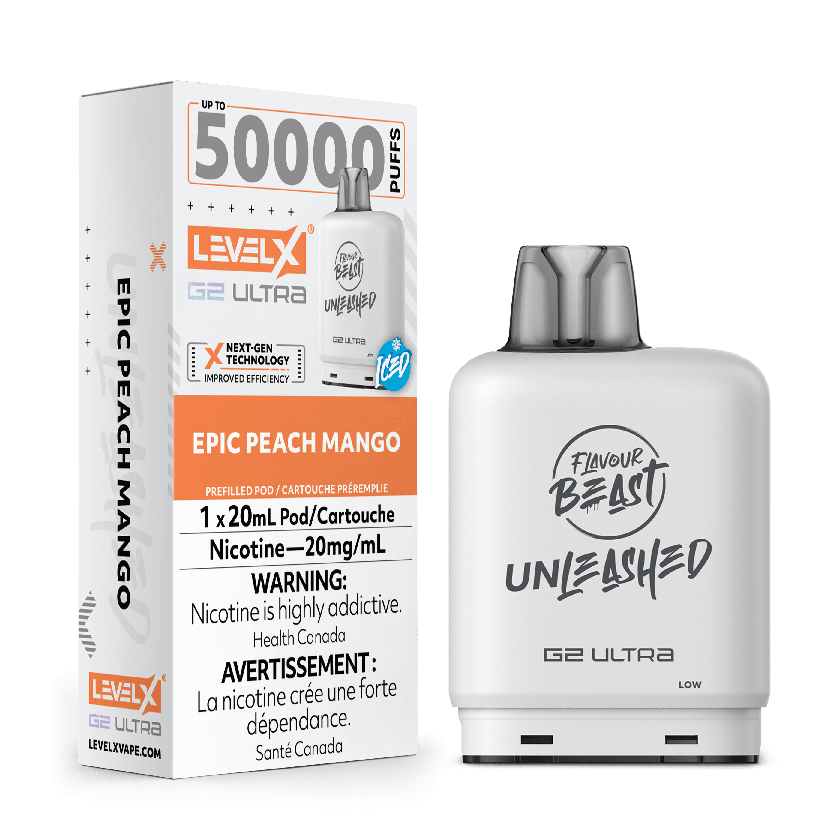 Level X G2 Ultra Pod 20ml - Unleashed - Epic Peach Mango 20MG [Ontario]