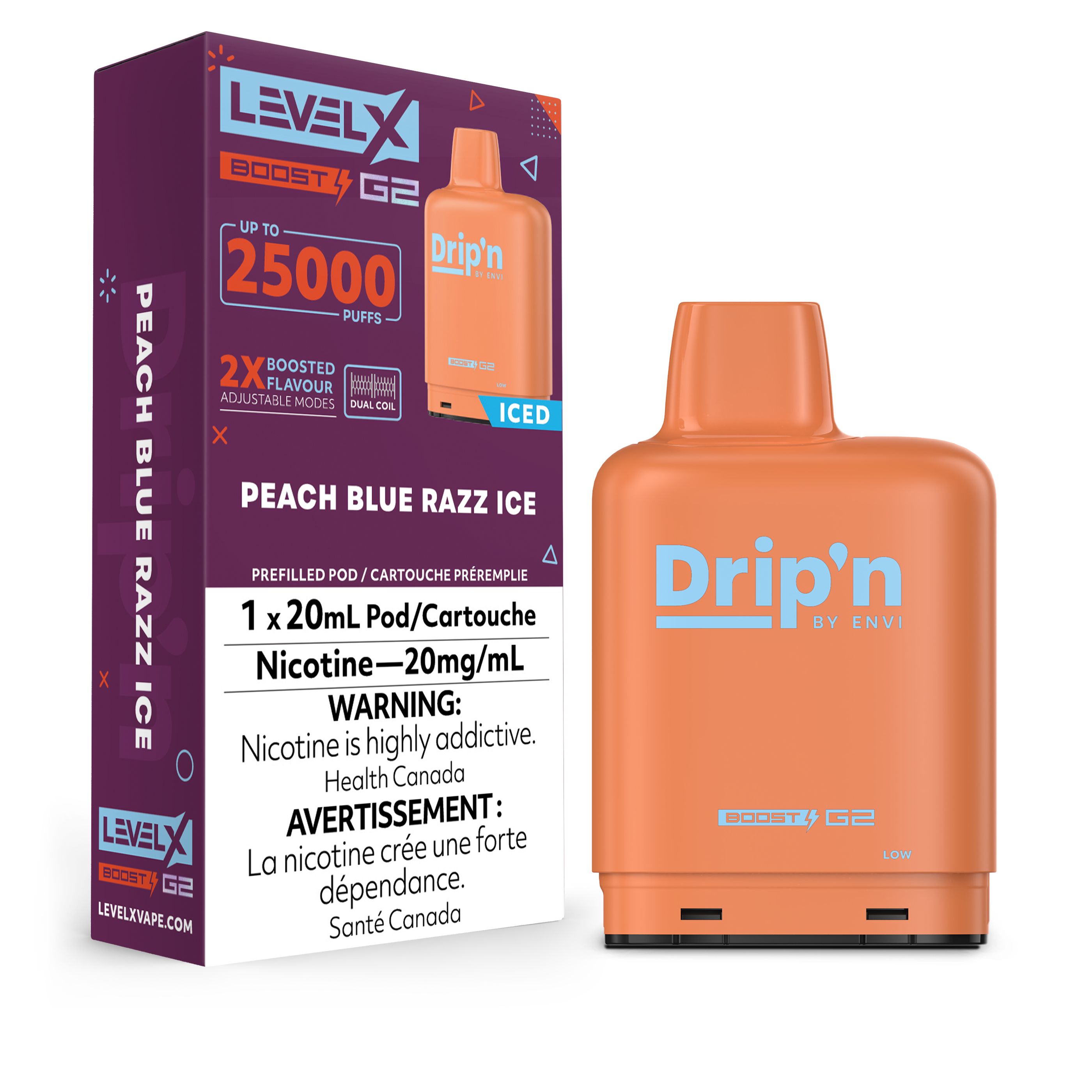 Level X Drip'n Boost Pod 20mL - Peach Blue Razz Ice  [Ontario]